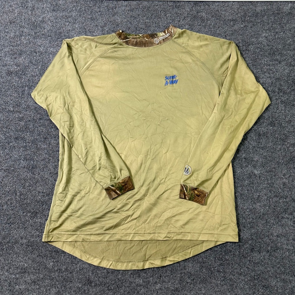 Hunter's Specialties Shirt Mens Size L Olive Scent-A-Way Tek 4 Camo Trim Hunting